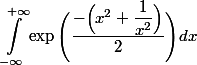 \begin{aligned} \int_{-\infty}^{+\infty} \exp \Bigg( \dfrac{-\Big(x^2+\dfrac{1}{x^2} \Big)} {2} \Bigg)dx \end{aligned}